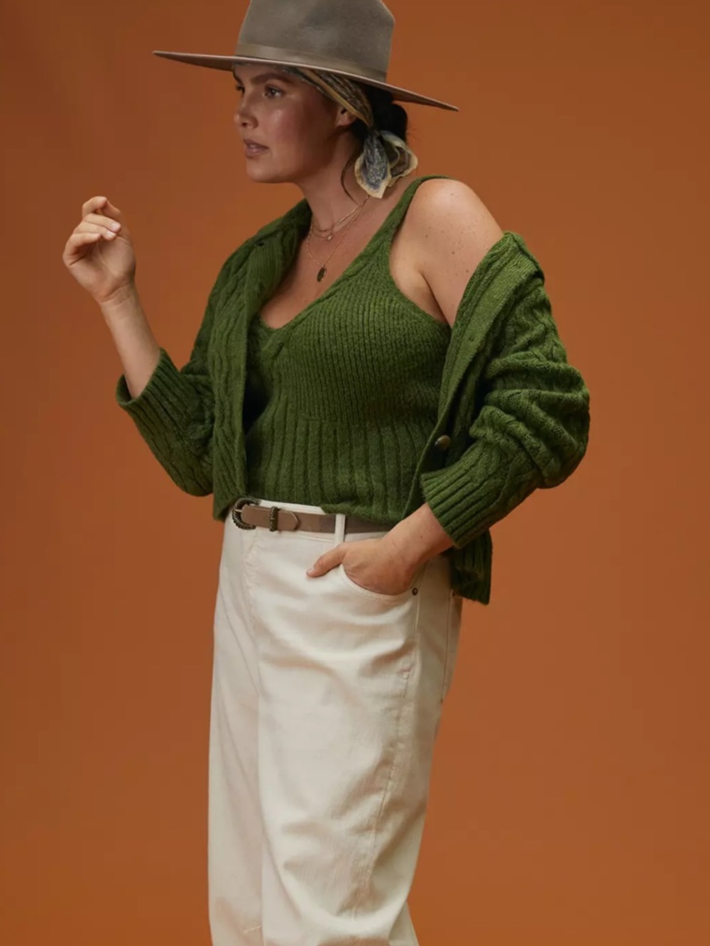 Anthropologie Rib Knit Crop Tank Top Green Sweater Size Medium - Picture 7 of 16